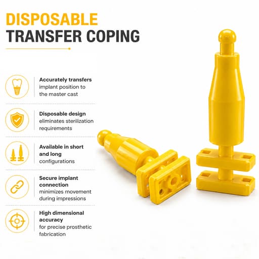 Dentaltech Disposable Transfer Coping Regular - Osstem | Dentium | DIO | Cowellmedi | Neobiotech | Dentis Implant Compatible (Pack of 10)