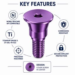 Dentaltech Implant Cover Screw NP - Nobel Biocare NP Implant Compatible (Pack of 10) - 2