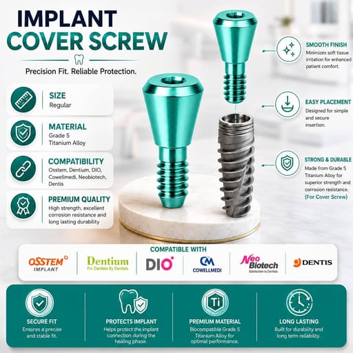 Dentaltech Implant Cover Screw Regular ∅4.5mm X 0.4mm - Osstem | Dentium | DIO | Cowellmedi | Neobiotech | Dentis Compatible (GSCS40G) (Pack of 10)