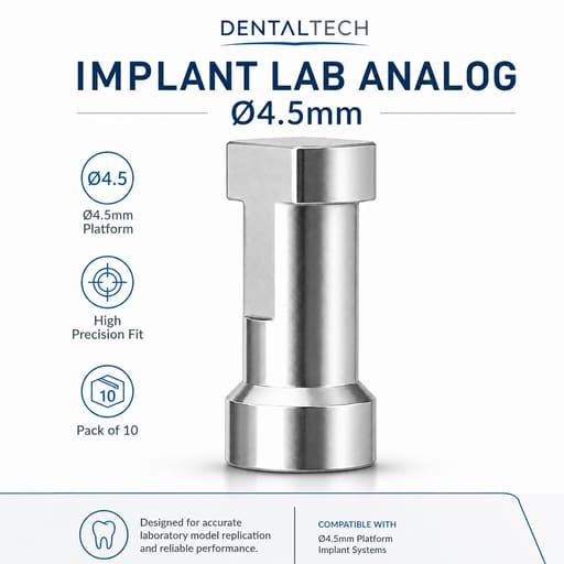 Dentaltech Implant Lab Analog ?4.5mm - Dentium Superline / Dio/ Megagen / Dentis/ CoWellMedi Implant Compatible (Pack of 10)