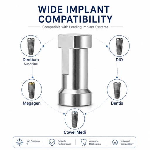 Dentaltech Implant Lab Analog ?4.5mm - Dentium Superline / Dio/ Megagen / Dentis/ CoWellMedi Implant Compatible (Pack of 10)
