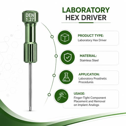 Dentaltech Lab Hex Driver 1.27mm Long - Adin | Alpha-Bio Tec | Dentium | Dentis | MIS | Biohorizons | Cortex Compatible
