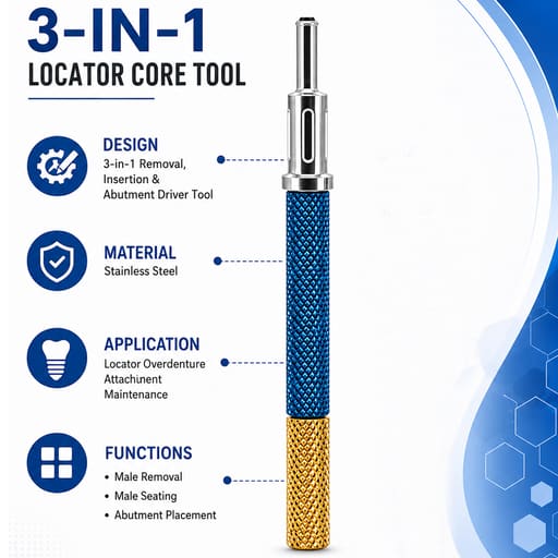 Dentaltech Locator Core Tool - Adin | Noris | MIS | AB Dental Implant Compatible