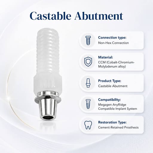 Dentaltech Megagen Anyridge Compatible Non-Hex CCM Castable Abutment
