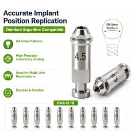 Dentaltech Multi Unit Lab Analog ?4.5mm - Dentium Superline Implant Compatible (Pack of 10) - 5