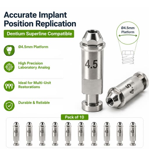 Dentaltech Multi Unit Lab Analog ?4.5mm - Dentium Superline Implant Compatible (Pack of 10)