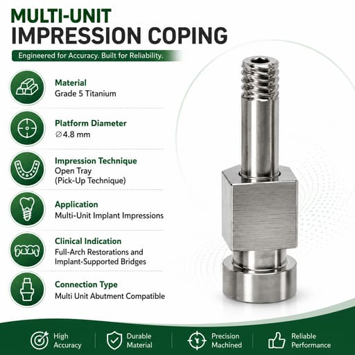 Dentaltech Multi Unit Open Tray Impression Coping ∅4.8mm - Osstem | Noris | Adin | Straumann | Nobel Biocare | Neodent | ICX Medentis Implant Compatible