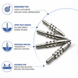 Dentaltech Open Tray Impression Copings - Dentium Superline / Dio/ Megagen / Dentis/ CoWellMedi Implant Compatible - 5