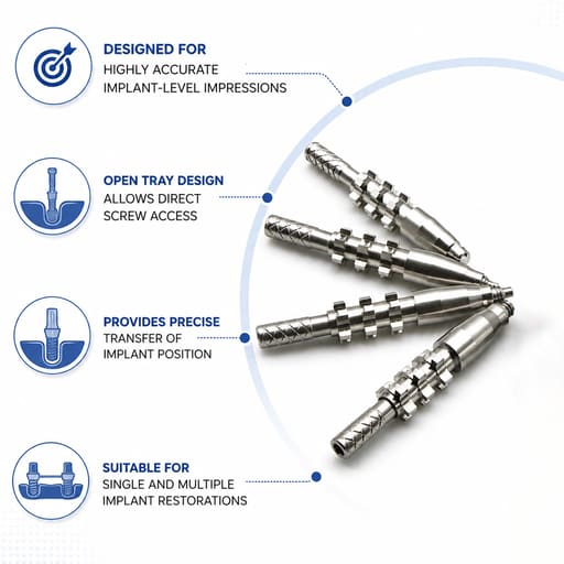 Dentaltech Open Tray Impression Copings - Dentium Superline / Dio/ Megagen / Dentis/ CoWellMedi Implant Compatible