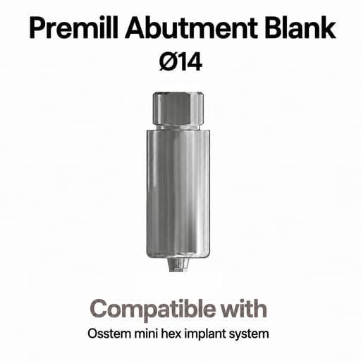 Dentaltech Premill Abutment Blank ∅14.0mm Mini Hex - Osstem Mini Implant Compatible