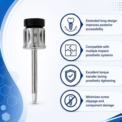 Dentaltech Prosthetic Hex Driver 1.25mm Long - Adin | Alpha-Bio Tec | Dentis | MIS | Biohorizons | Cortex Compatible