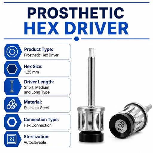 Dentaltech Prosthetic Hex Drivers 1.25mm - Adin | Noris | MIS | AB Dental Implant Compatible