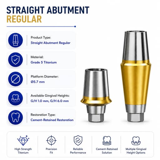Dentaltech Straight Abutments Regular - Osstem | Dentium | DIO | Cowellmedi | Neobiotech | Dentis Implant Compatible