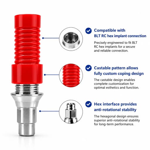 Dentaltech Straumann BLT RC Compatible Hex CCM Castable Abutment