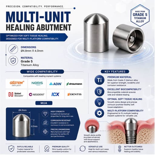 Dentaltech Universal Multi Unit Healing Abutment ∅4.8mm X 4.0mm - Osstem | Noris | Adin | Straumann | Nobel Biocare | Neodent | ICX Medentis Implant Compatible (FHBHM) (Pack of 10)