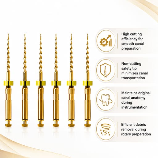 DentsMind DM-F1 NiTi Gold Rotary Files 19mm - 17/8% (Pack of 6)