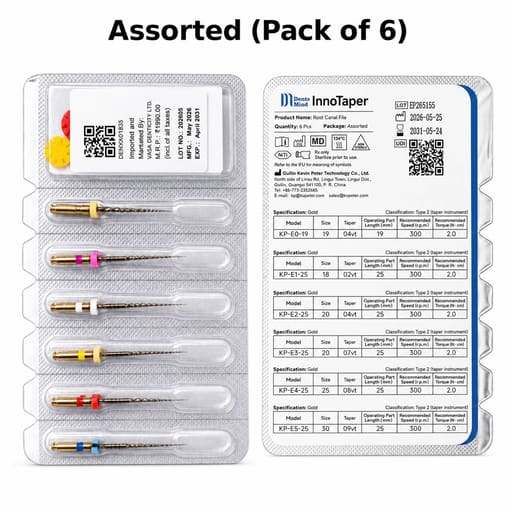 DentsMind InnoTaper NiTi Gold Rotary Files 25mm - Assorted (Pack of 6)