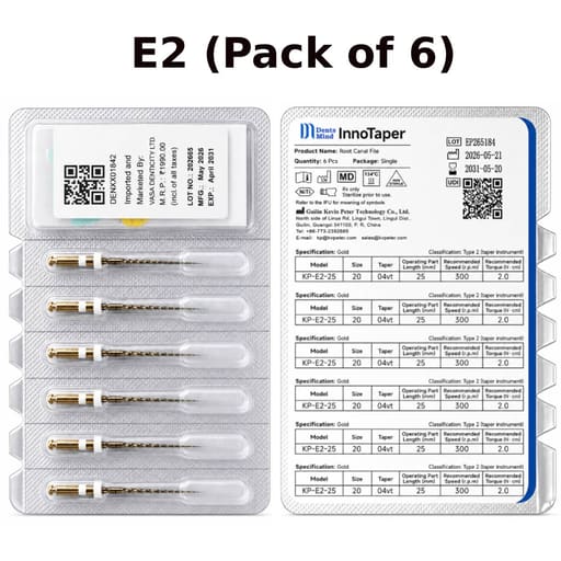 DentsMind InnoTaper NiTi Gold Rotary files - 25mm (Pack of 6)