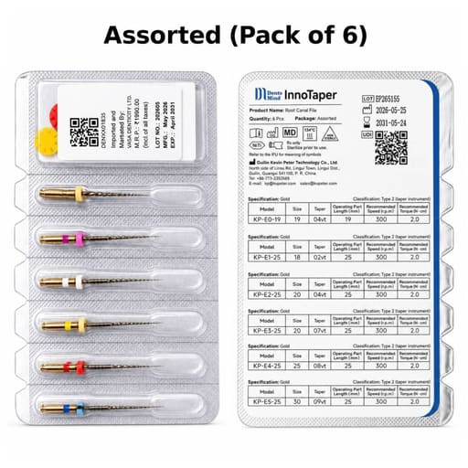 DentsMind InnoTaper NiTi Gold Rotary files - 25mm (Pack of 6)