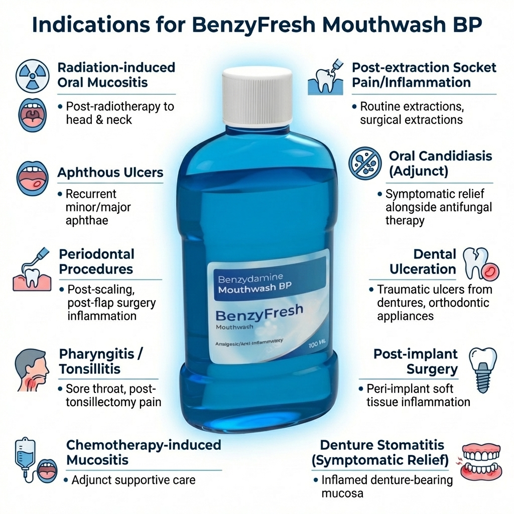 Vasa Benzyfresh Benzydamine Mouthwash 0.15% (Pack of 10)