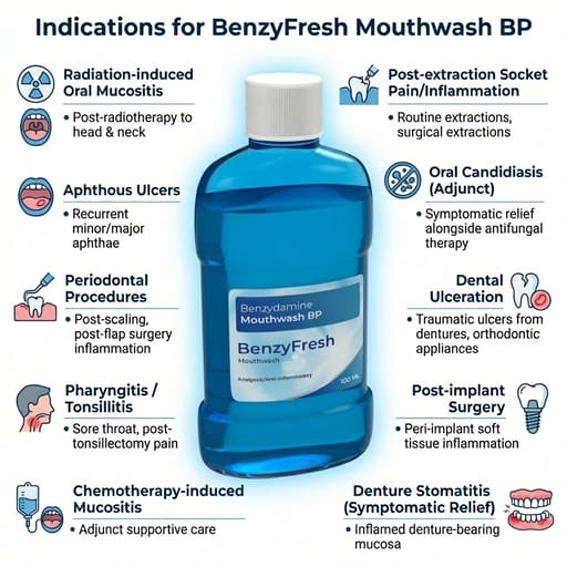 Vasa Benzyfresh Benzydamine Mouthwash 0.15% (Pack of 10)