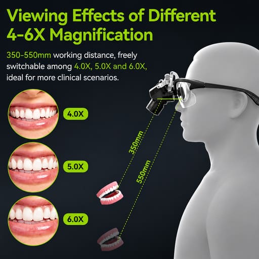EndoKing Dental Surgical Loupes 4-6X Adjustable Magnification with LED Headlight