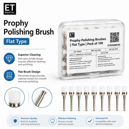 ET Dental Prophy Polishing Brushes | Flat Type | White | Pack of 100