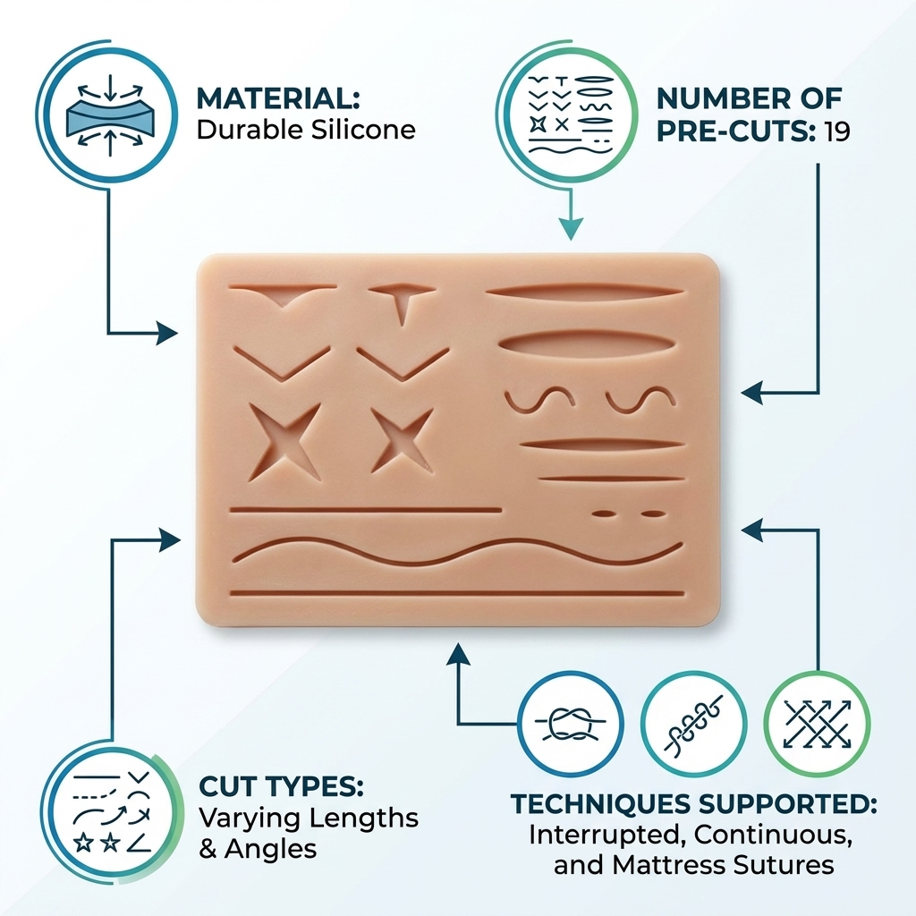 iDENTical Silicone Suture Practice Pad with 19 Pre-cuts- Type D