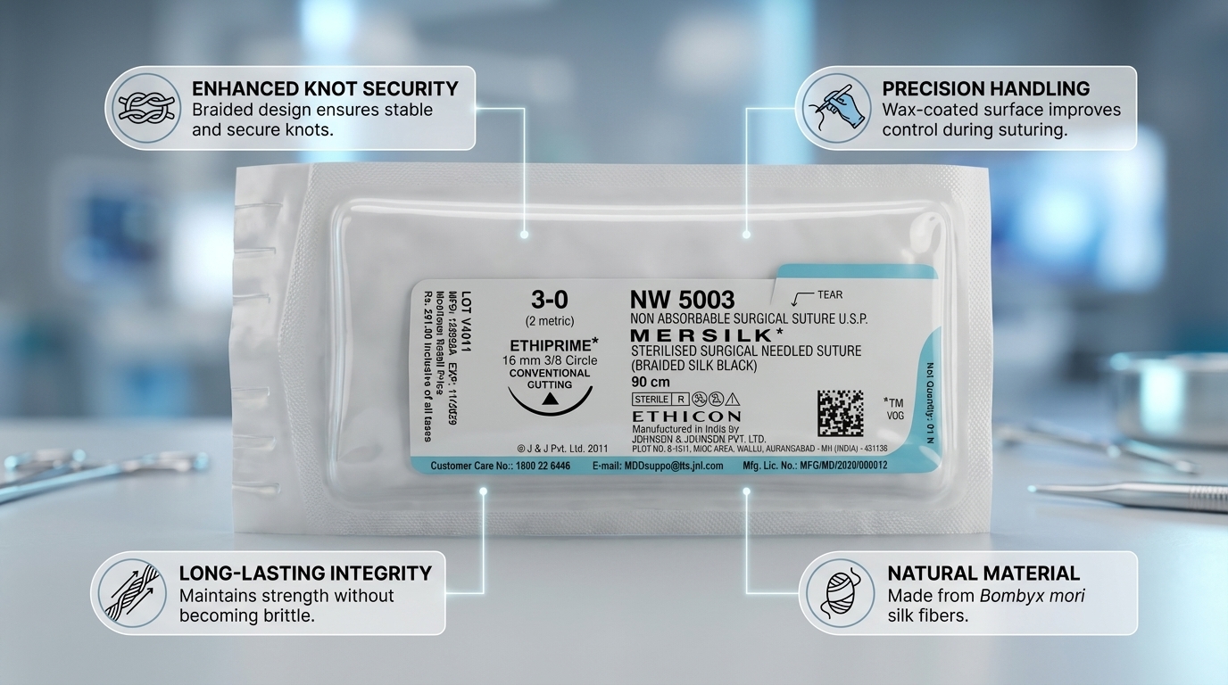 Ethicon Mersilk #3-0 Black Braided Suture1 - 90Cm (NW 5003) Pack of 11