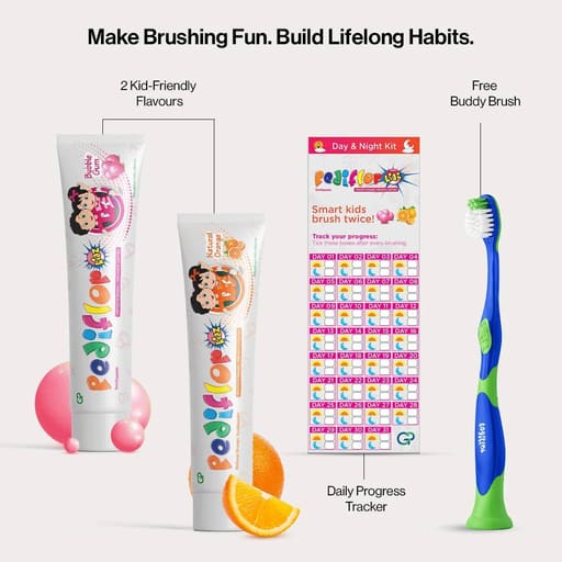 Group Pharma Pediflor Kidz Day & Night Kit With Buddy Toothbrush (Pack of 2)
