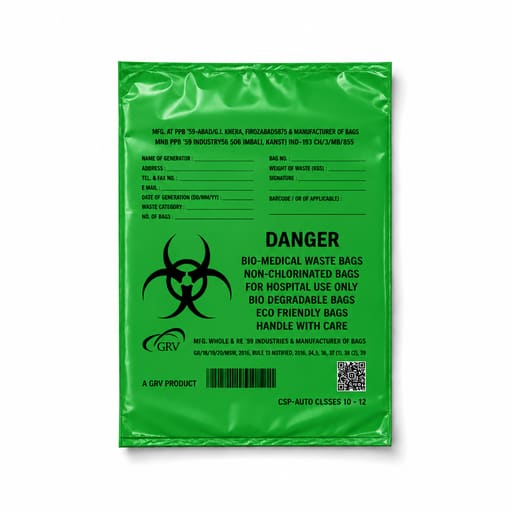 GRV's Non-Chlorinated Biomedical Waste Collection Disposable Bags Large - Green (Biodegradable 47cm x 88cm)