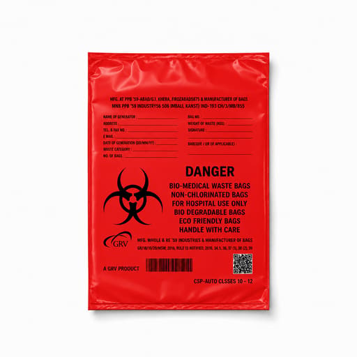 GRV's Non-Chlorinated Biomedical Waste Collection Disposable Bags Large - Red (Biodegradable 47cm x 88cm)