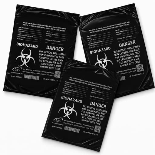 GRV's Non-Chlorinated Biomedical Waste Collection Disposable Bags Medium - Black (Biodegradable 45cm x 70cm)