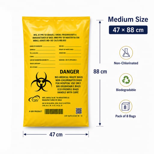 GRV's Non-Chlorinated Biomedical Waste Collection Disposable Bags - Medium (Pack of 8)