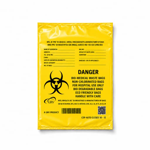 GRV's Non-Chlorinated Biomedical Waste Collection Disposable Bags Medium - Yellow (Biodegradable 45cm x 70cm)