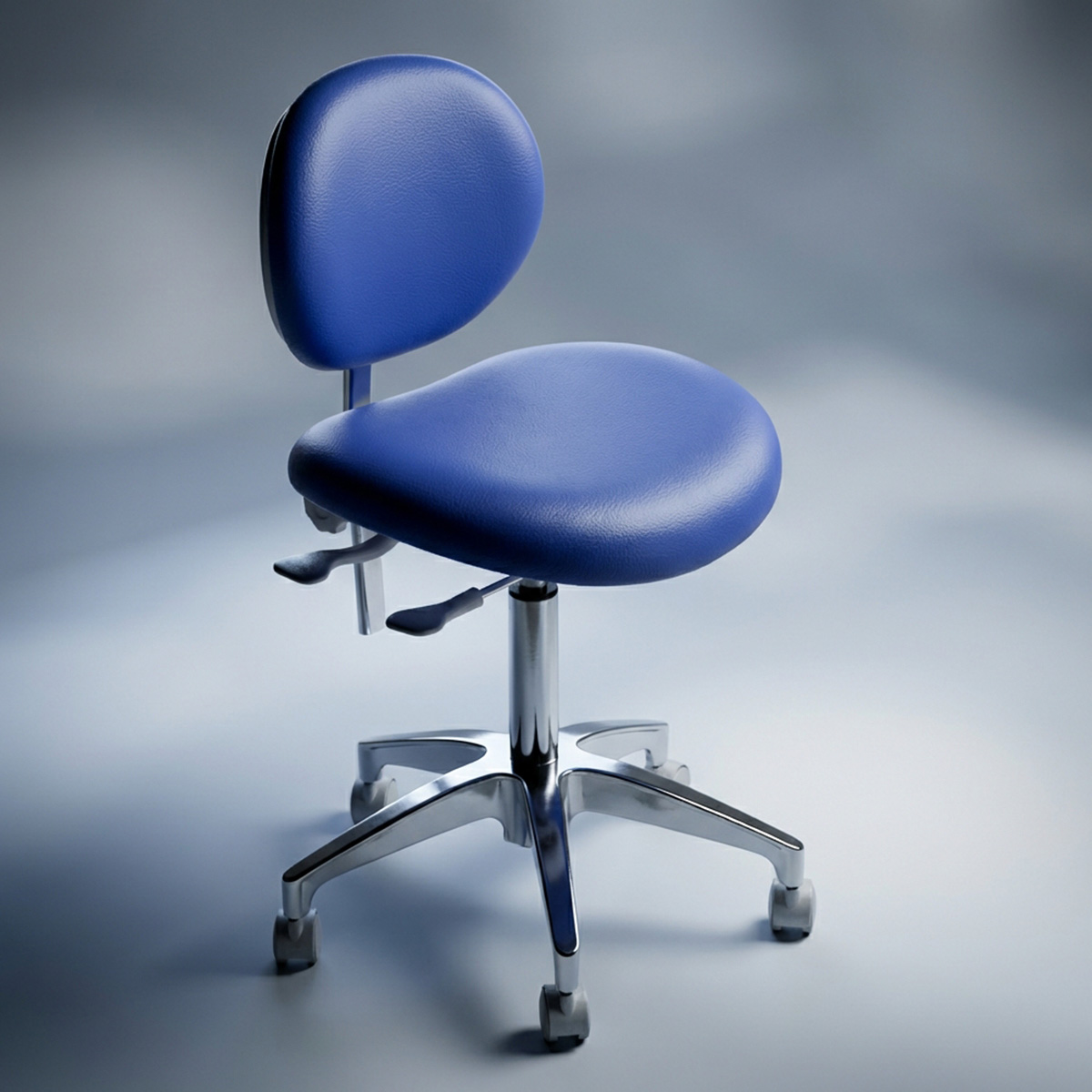 Sparedent Dental Stool With Backrest and Metal Base - Blue