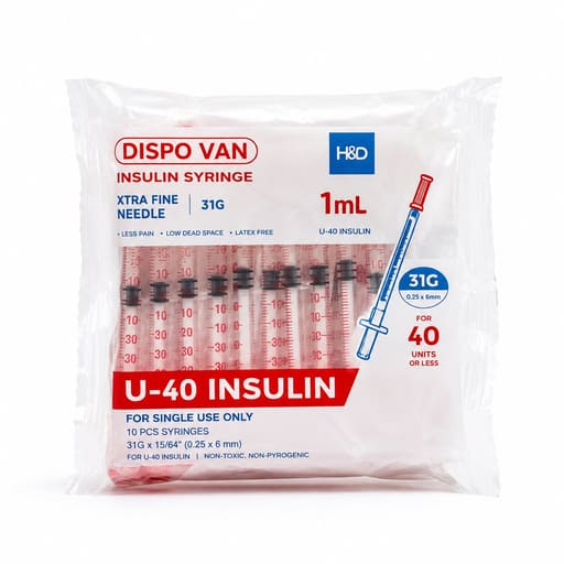 Hmd Dispo Van Insulin Syringe 1ml (U-40) | 31 Gauge | 15/64 Inch Needle