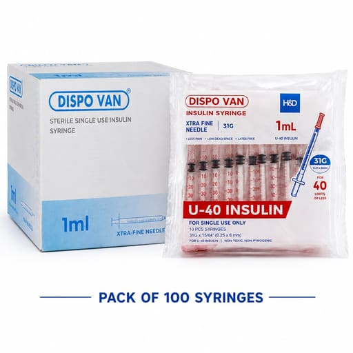 Hmd Dispo Van Insulin Syringe 1ml (U-40) | 31 Gauge | 15/64 Inch Needle