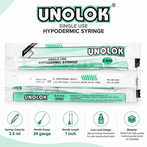 HMD Unolok Syringe 2.5ml | 24 Gauge | 1 Inch Needle