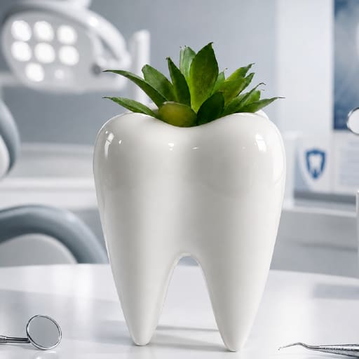 iDENTical Ceramic Tooth Planter with Artificial Succulent Plant