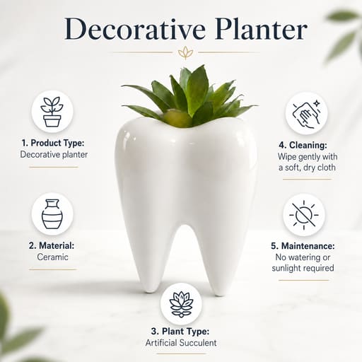 iDENTical Ceramic Tooth Planter with Artificial Succulent Plant