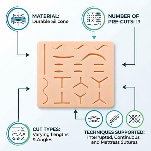 iDENTical Silicone Suture Practice Pad with 19 Pre-cuts- Type D