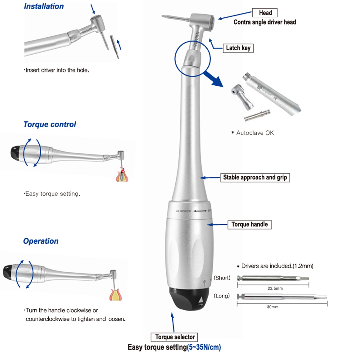 Dentaltech SD-Torque Implant Prosthetic Handpiece with 2 Drivers (SD-TQ)