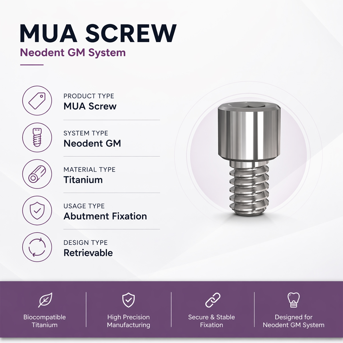 Mediden Neodent Implant Compatible Multi Unit Titanium Abutment Screw (NGMUS) (Pack of 10)