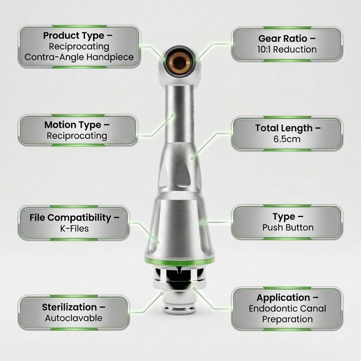 Waldent 10:1 Reduction Reciprocation Handpiece For Endomotor (K-File Compatible)