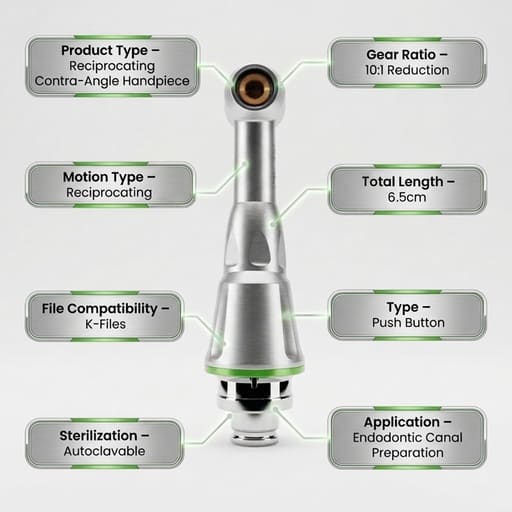 Waldent 10:1 Reduction Reciprocation Handpiece For Endomotor (K-File Compatible)