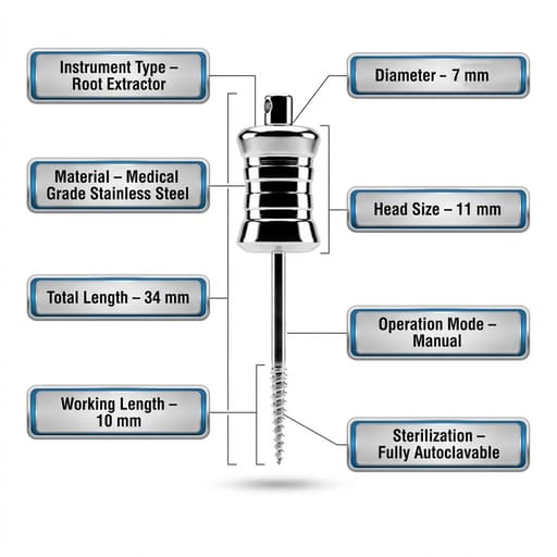 Dental Tooth Root Extractor - 34mm