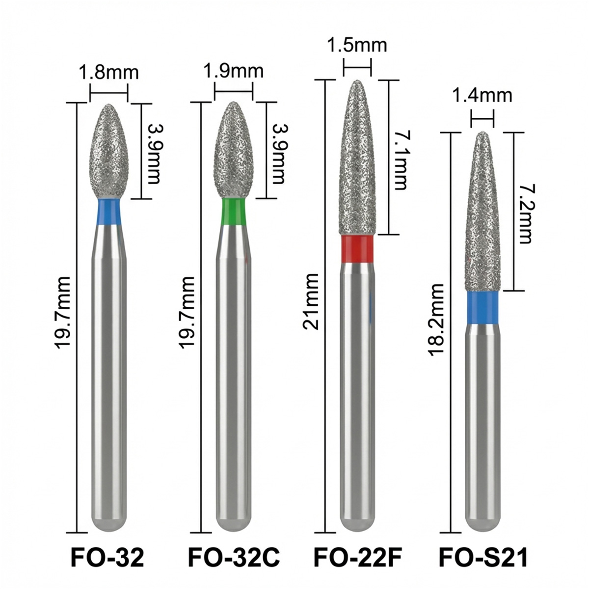 Mani Diamond Burs - Flame Ogival End / Fo Series