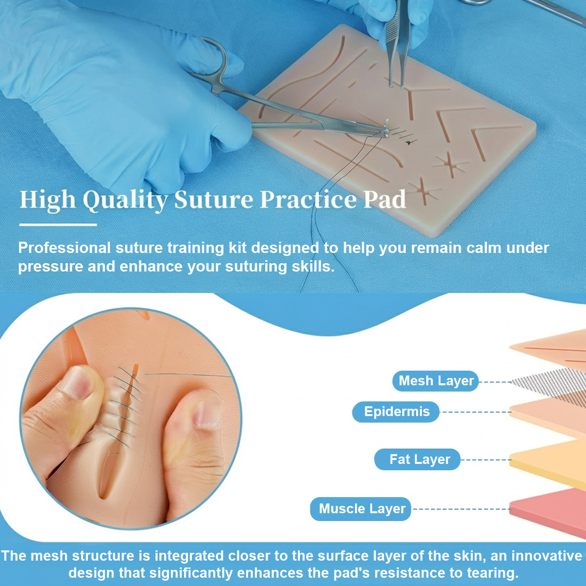 iDENTical Silicone Suture Practice Pad with 14 Pre-cuts- Type E