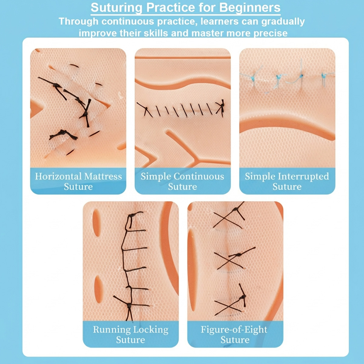 iDENTical Silicone Suture Practice Pad with 14 Pre-cuts- Type E